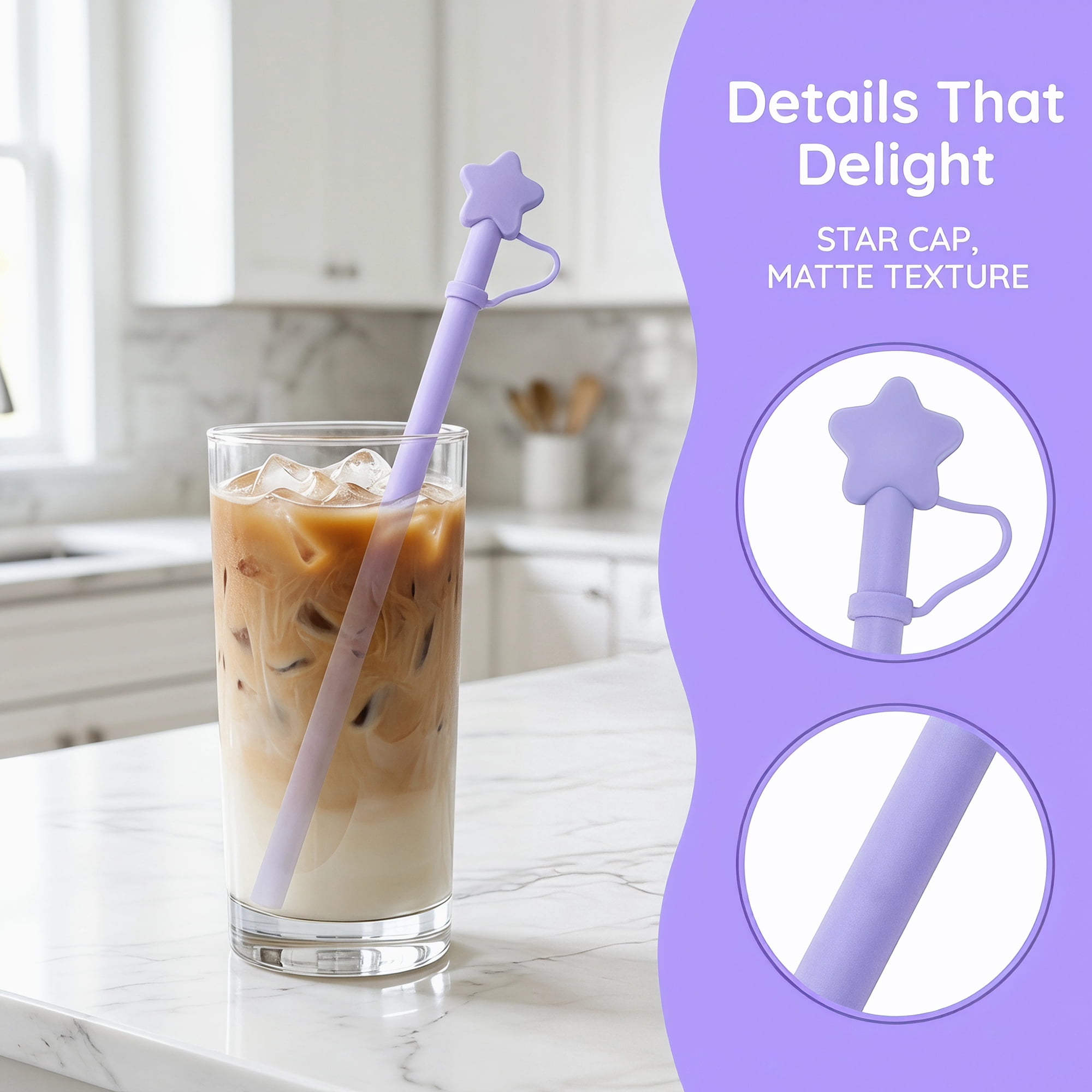 Unique Bargains 6Pcs Reusable Silicone Straws Drinking Straws Purple