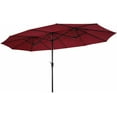 thumbnail image 1 of Saim 15x9ft Large Double-Sided Rectangular Outdoor Twin Patio Market Umbrella w/Crank- Taupe, 1 of 15