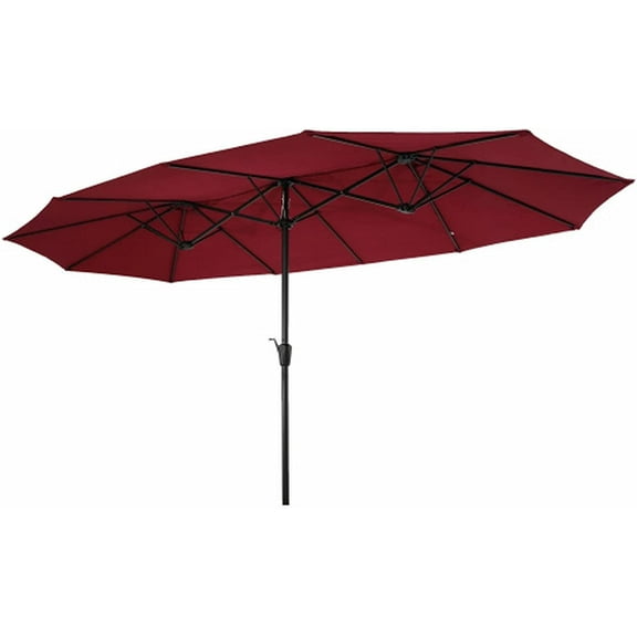 Saim 15x9ft Large Double-Sided Rectangular Outdoor Twin Patio Market Umbrella w/Crank- Taupe