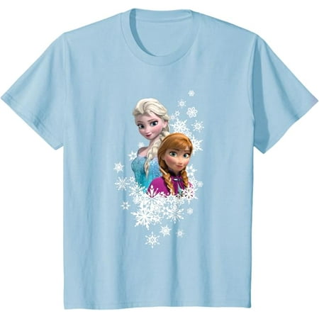 

Frozen Anna and Elsa Snowflakes Short Sleeve Youth T-Shirt For Boy Girl Kids Toddler Light Blue Color Size M