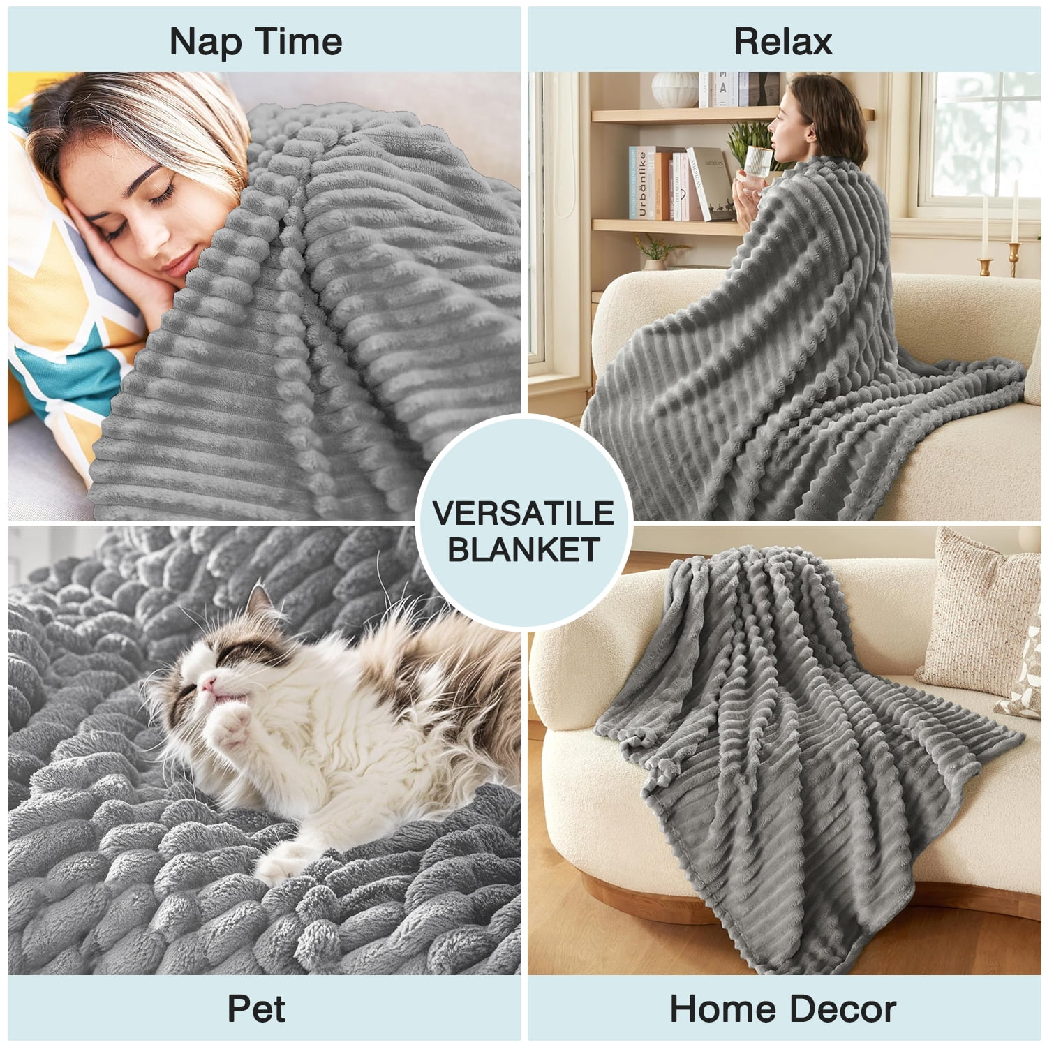 Throw Blanket, Extra Soft Blanket with Strip, Plush Fuzzy Cozy Bed Blankets and Throws for Couch,Bed,Sofa,Lightweight and Versatile Throws for Office Bedroom Picnic Home Decor,50x60" Gray