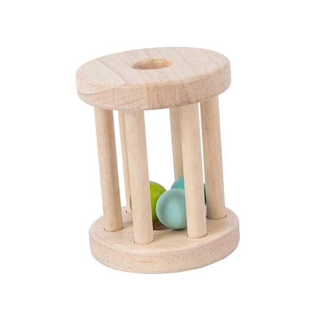 Lipstore Baby Roller Rattle Wood Toys Rattles with Bells Smooth Surface Infant Roller Toy E
