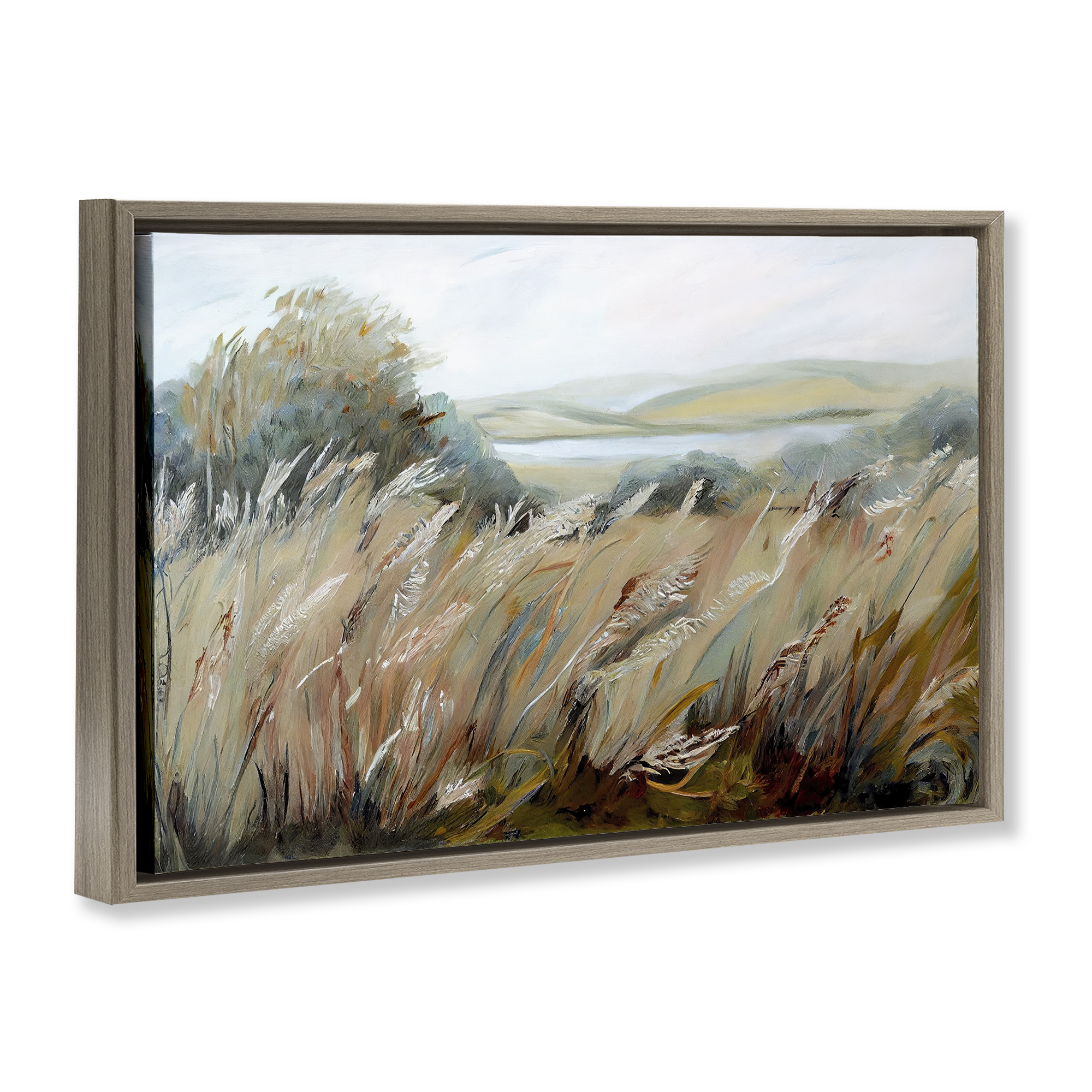 Windy Meadow Distortion Brown Framed Floater Canvas Wall Art, design by Sasha