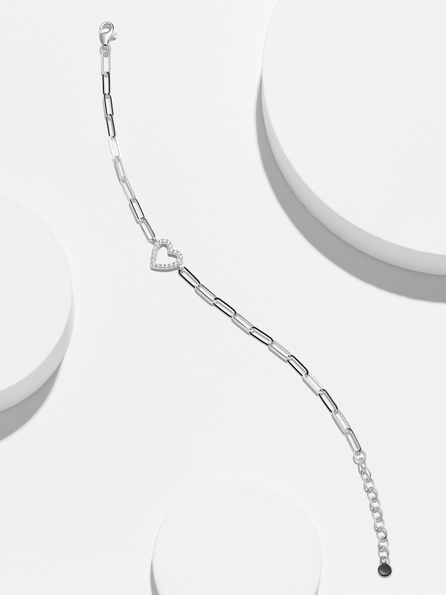 Forever Facets CZ Heart Paperclip Bracelet in Sterling Silver, 6.75" + 1.25" Extender