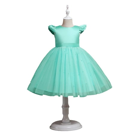 

Summer Savings! TAGOLD Girls Baby Long Skirt Solid Princess Bowknot Performance Dress Skirt Dress Green 2-3 Years