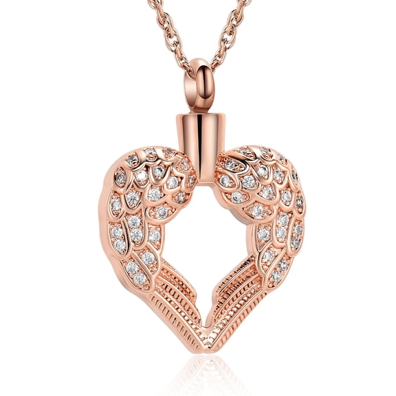Angel Wing Cremation Urn Necklace for Ashes Heart Memorial Keepsake Pendant Ashes Holder Urn Jewelry for Women Men