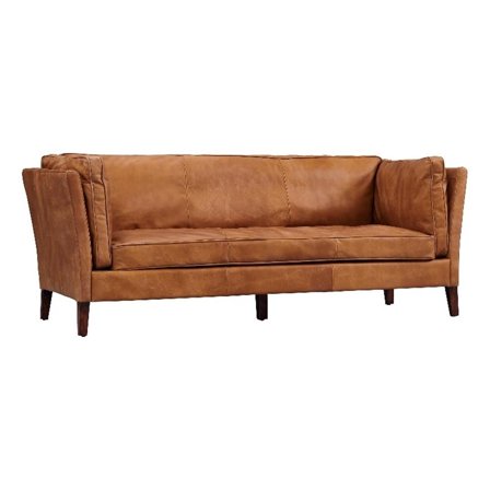 Pemberly Row Contemporary Top Grain Italian Leather Sofa in Light Brown