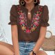 thumbnail image 4 of Vestidos Casuales Para Mujer, Blusas De Mujer De Moda Suéter de manga corta con cuello en V y bordado de lino sintético para mujer, top de moda, 4 of 7