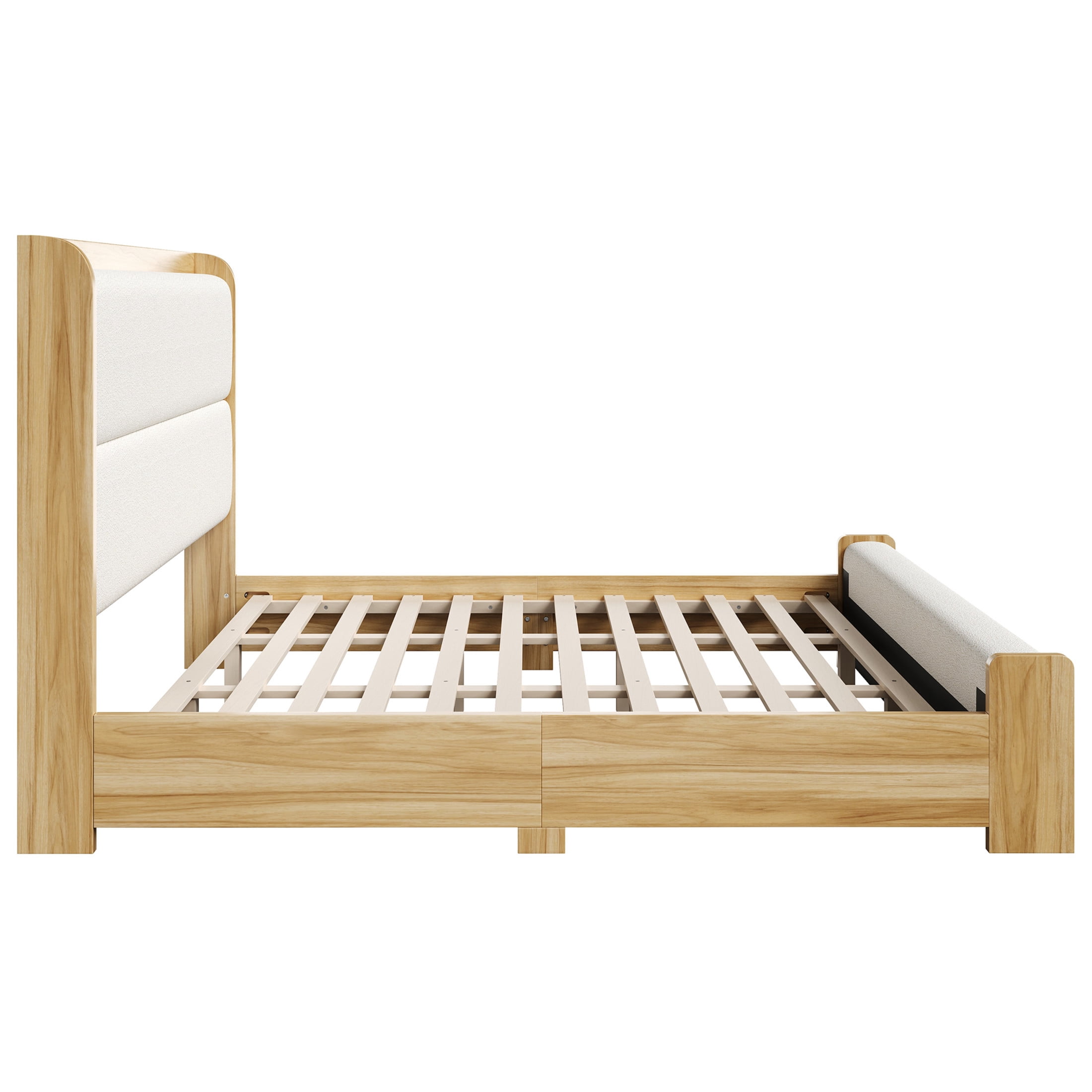 Christopher Knight Home King Wood Platform Bed with Boucle Upholstered Headboard and Footboard, Natural