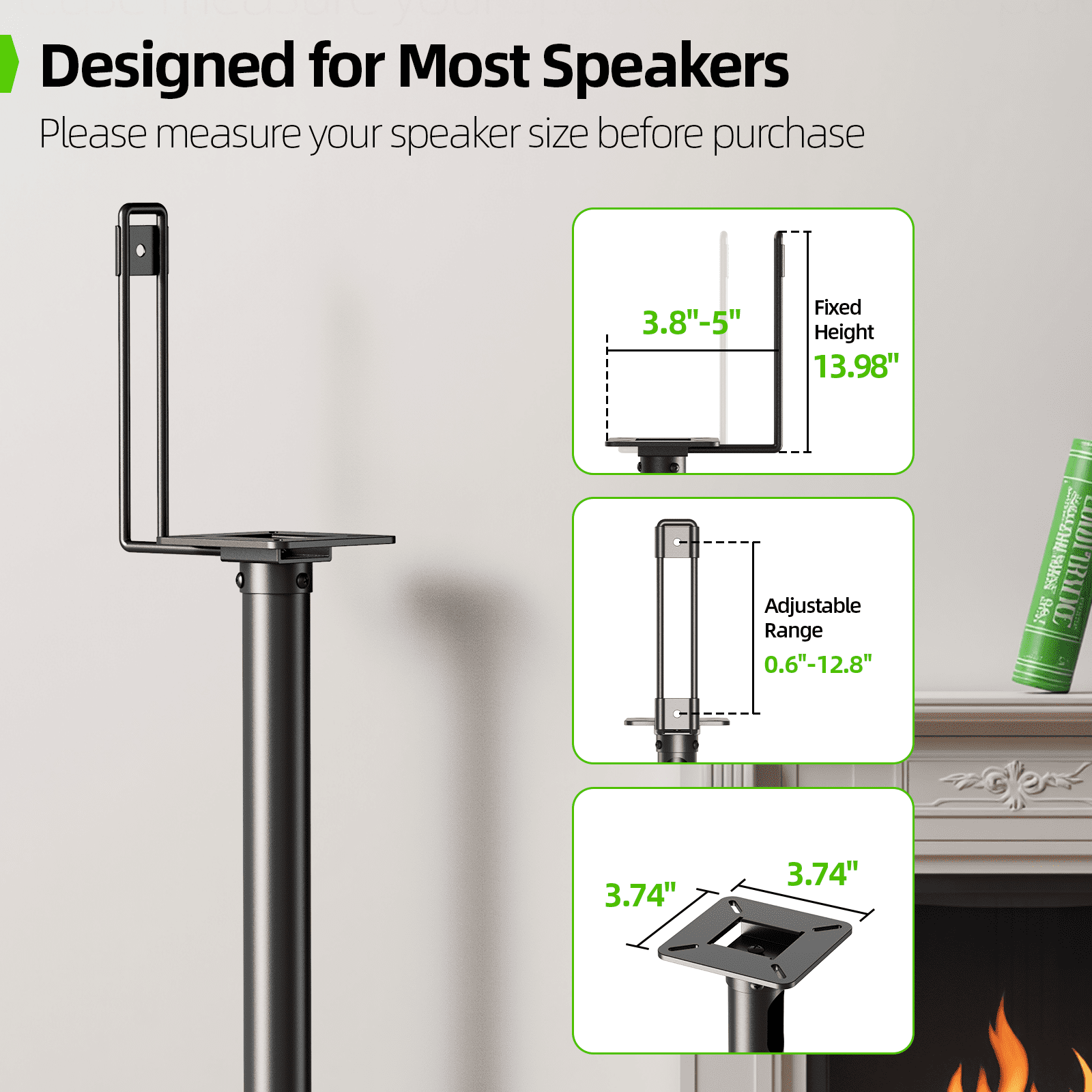 USX MOUNT Speaker Stand Height Adjustable for Satellite & Bookshelf Speaker(Only Speaker Stand Pair) - 11LBS Capacity