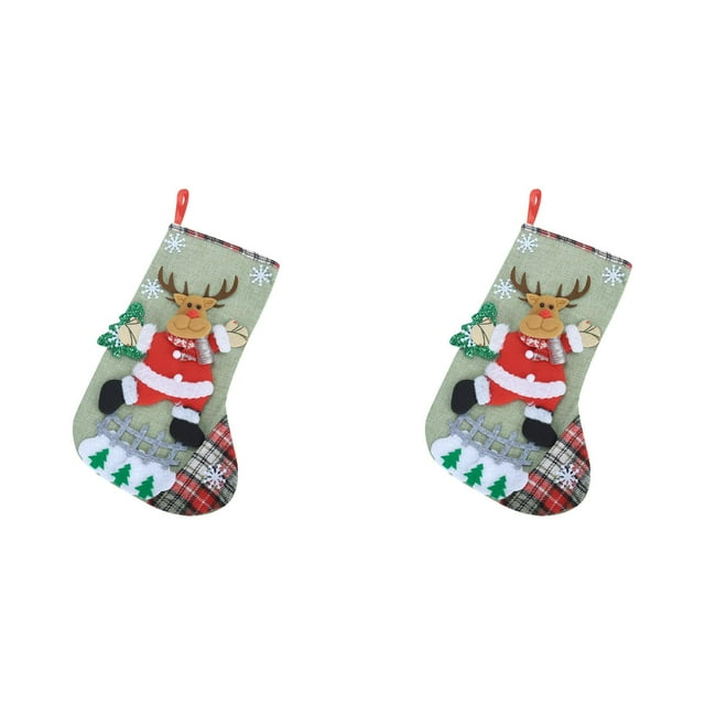 Christmas Decorations - Cloth Christmas Sock Bag and Cartoon Hanging Accessories for Festive Party - Red Set*2 Pack