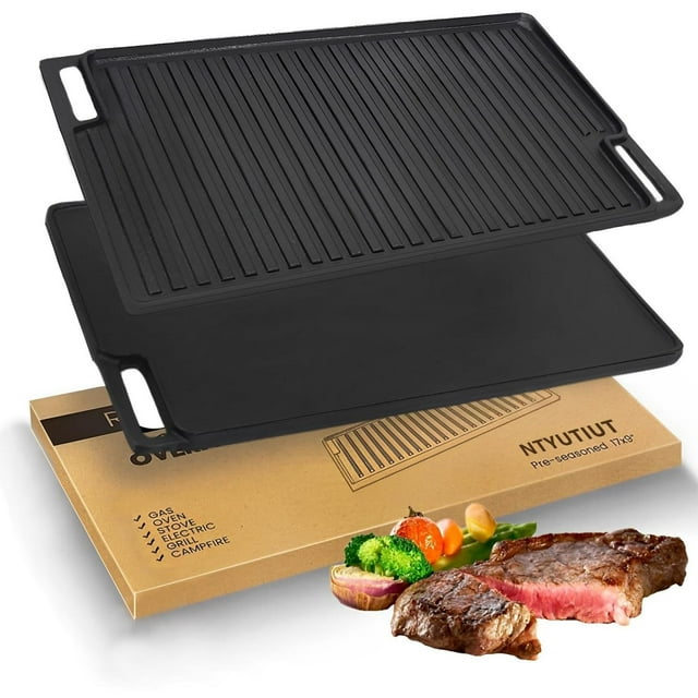 Comal de Hierro Fundido NTYUTIUT Negro Reversible para Barbacoa y Parrilla Eléctrica