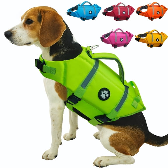Dog Life Vest Dog Swim Vest, Life Jacket with Chin Float & Handle for Swimming & Boating, High Visibility Adjustable for Doggy Cat Puppy