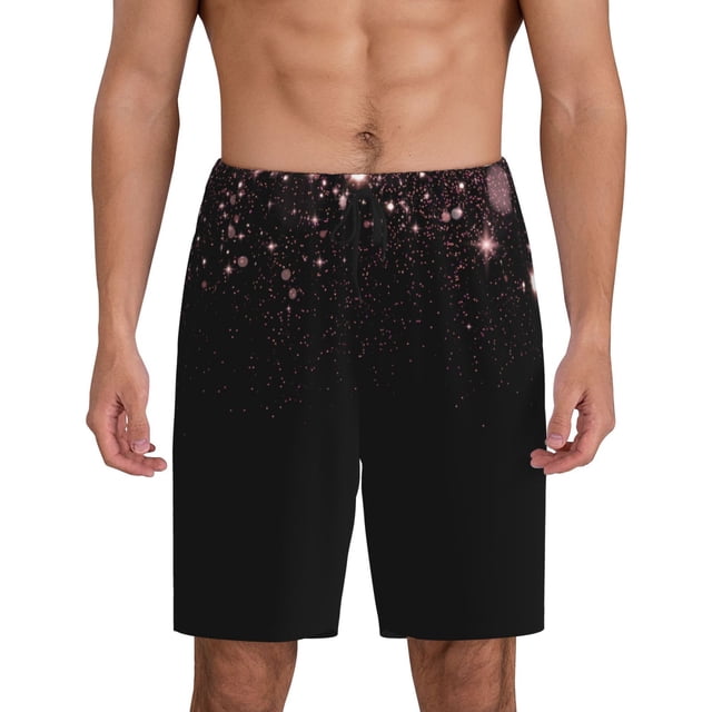Fotbe Sparkling Pink Night Sky Pantalones Cortos de Pijama para Hombre, Ropa de Dormir, Pantalones de Pijama Cortos para Hombre-Medium