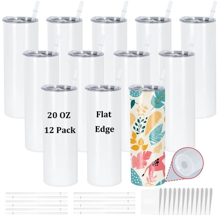 20 Oz Sublimation Tumblers Bulk, Sublimation Tumbler Stainless Steel Double Wall Vacuum Insulation Cup, Sublimation Cups with Straw, Individually Box (10 Pack)