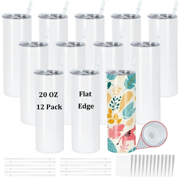 20 Oz Sublimation Tumblers Bulk, Sublimation Tumbler Stainless Steel Double Wall Vacuum Insulation Cup, Sublimation Cups with Straw, Individually Box (10 Pack)