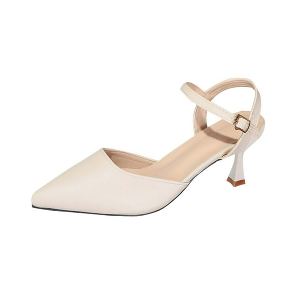 hopeusnice Chaussures à Talons Hauts pour Femmes Antidérapantes en PU Chaussures d'Été et d'Automne Sandales à Bout Fermé Respirantes Tendance Talon Haut Effilé Chaussures Habillées à Bout Pointu Souple Beige 38