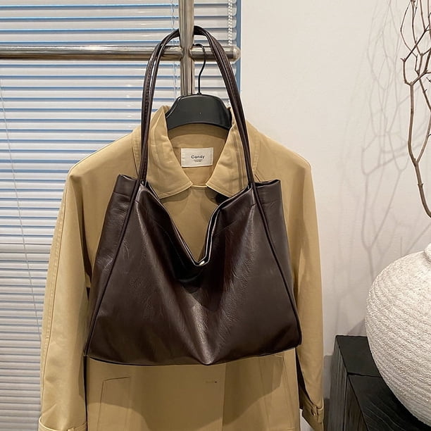 Bolso de mano estilo retro Maillard de color liso para mujer, nuevo estilo 2025, informal, versátil, de gran capacidad, suave, para ir al trabajo.