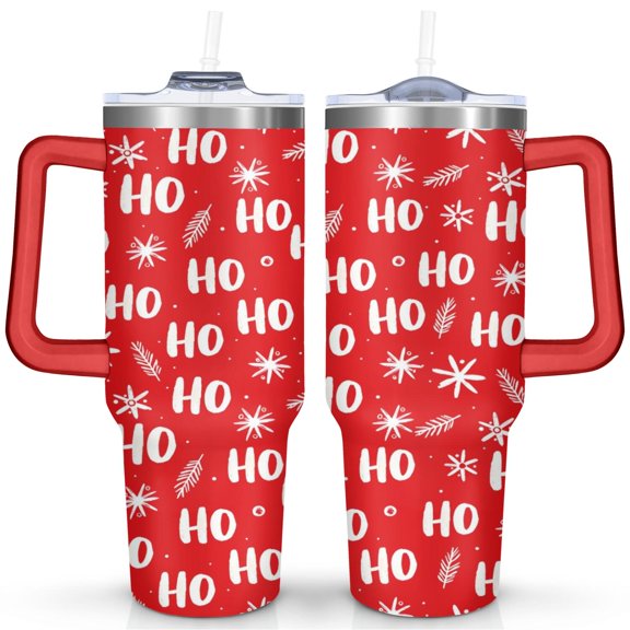 HO Bow Tie Pine Leaves 40 Oz Tumbler with Handle Lid and Straw Stainless Steel Double Walled Vacuum Insulated Cup Merry Christmas Gifts Tumbler for Women Men Friends Outdoor Indoor