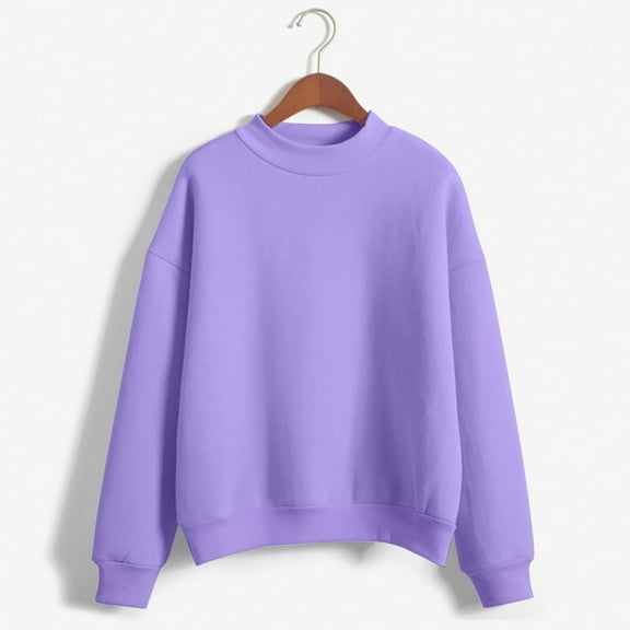Dowegor Women's Solid Color Round Neck Oversized Sweatshirt Loose Fit Long Sleeve Light Sweatshirt Loose Blouse Women Sweatshirt Long Sleeve Pullover for Women Womens Hoodies Pullover Purple Xl