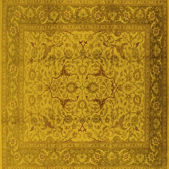 Ahgly Company Machine Washable Indoor Square Oriental Yellow Industrial Area Rugs, 5' Square