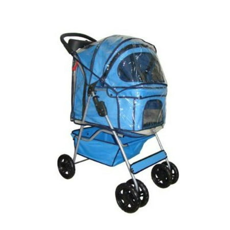 Classic Blue 4 Wheel Pet Stroller with Free Rain Cover by
