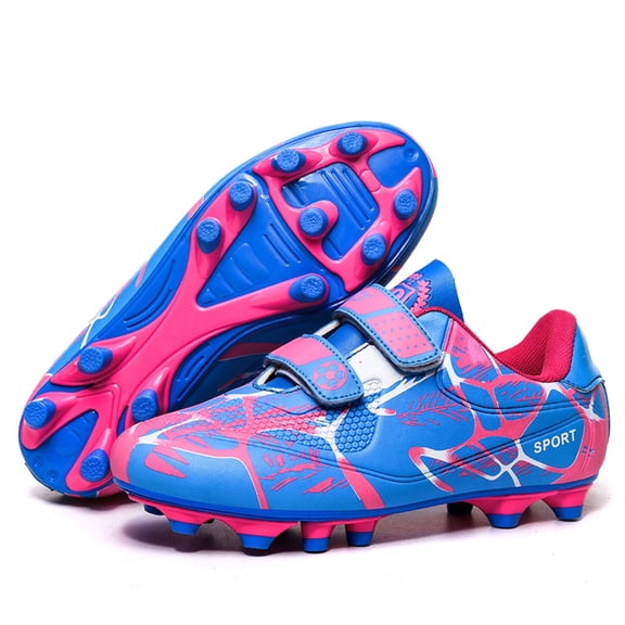 EliteGoogv Kids Football Boots PU Upper Round Toe Hook Loop Closure Soccer Shoes for Boys Girls Non Rubber Sole Training Footwear US:5/13-13.5 Years