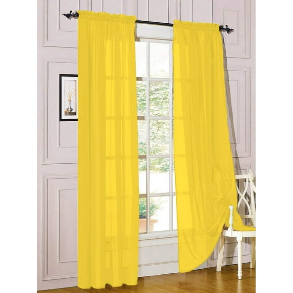 Decotex Ensemble de 2 Pcs de Panneaux de Rideaux en Voile Transparent Filtrant la Lumière à Passe-Tringle pour Fenêtre, Offert en Plusieurs Tailles et Couleurs (54 Pouces" X 36 Pouces", Jaune)
