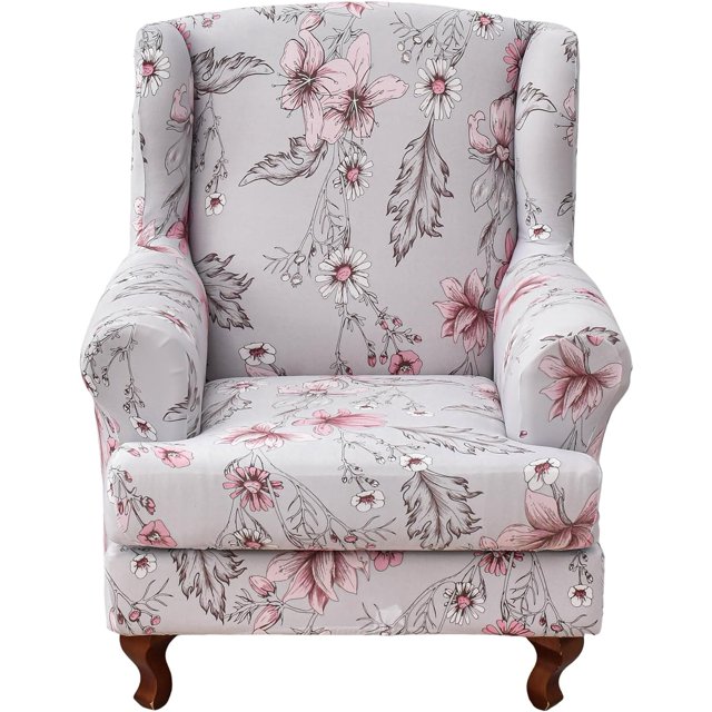 Wingback Chair Covers Pieces Stretch Printed Wing Back Chair Cover Sofa Slipcover Washable Wingback Armchair Slipcovers Furniture Protector with Elastic Bottom for Wingback Chairs