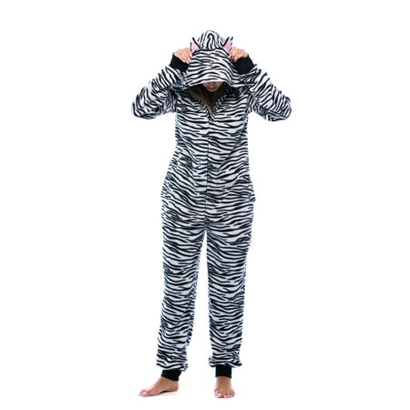 Just Love Adult Bodysuit with Animal Prints / Pajamas (White Tiger  X-Small)