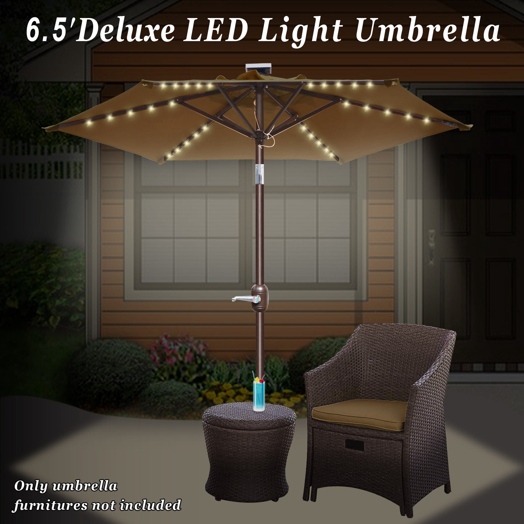 Strong Camel 6.5ft Outdoor Patio Umbrella LED Lighted Tilt Aluminum Garden Market Balcony Sunshade