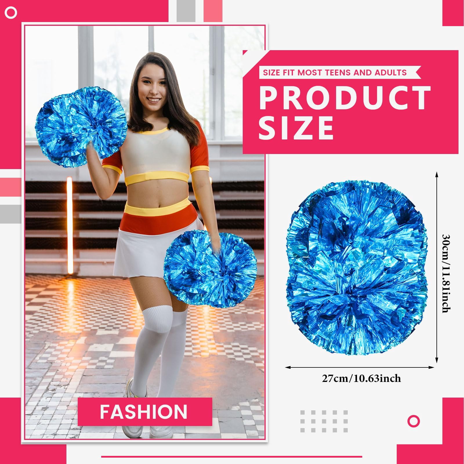 Pom Poms Cheer 14 Pcs with Handle, Cheerleading Handheld Squad Pompoms for Sports Team Spirit Games Dance Party Adults