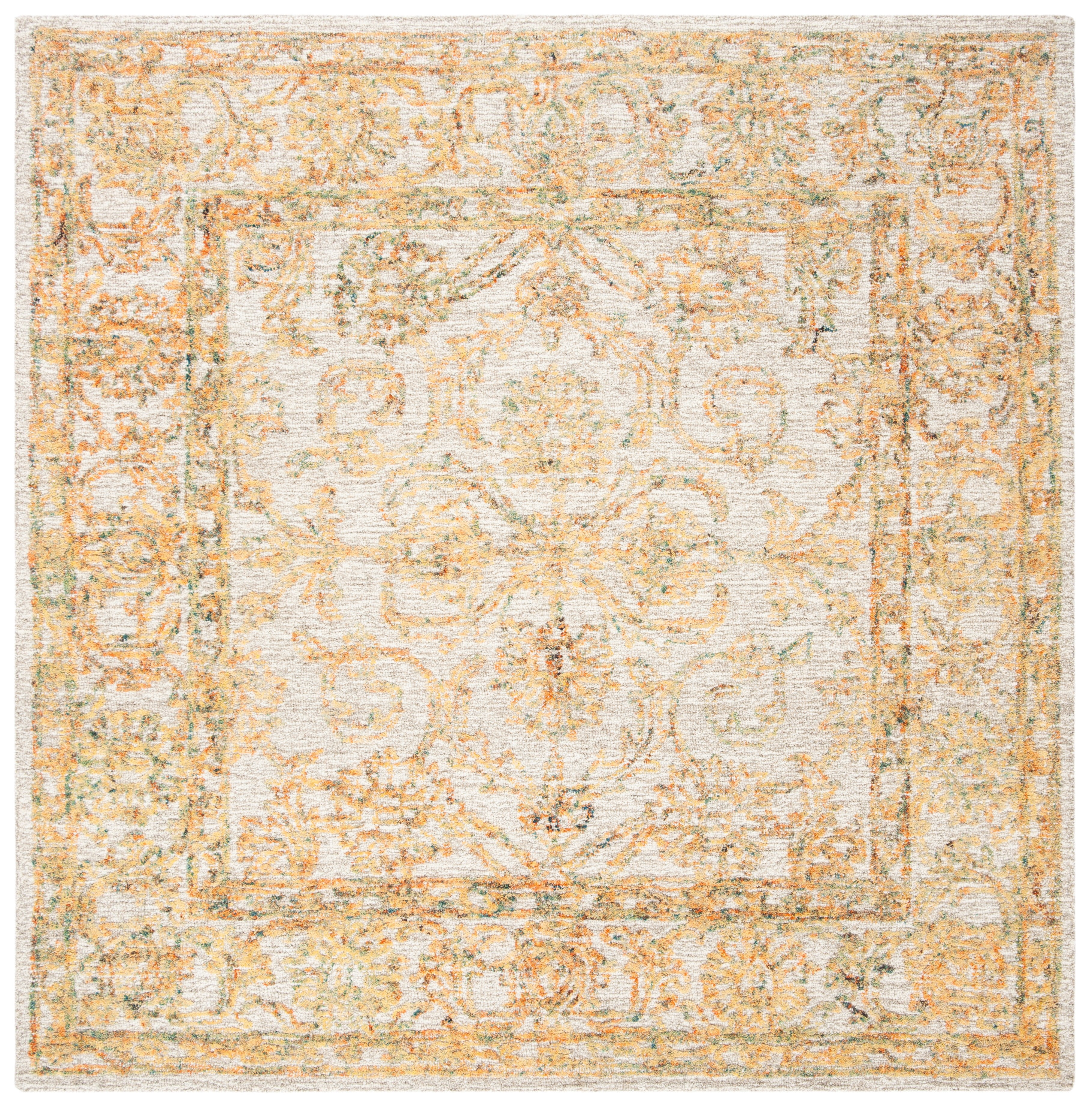 SAFAVIEH Abstract Renae Floral Wool Area Rug, Beige/Gold, 6' x 6' Square