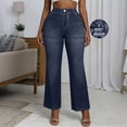 thumbnail image 2 of Tnhcen Women's Plus Size Mock Button High Waist Wide Leg Jeans High Elasticity Flare Pants, Loose Fit Tummy Control Stretchy Denim Look Pants S - 2XL, 2 of 9