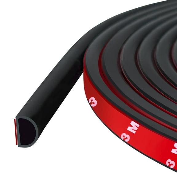 Weather Stripping Door Seal Self Adhesive Door Weather Strip Silicone D Shaped Seal Strip for Door Frame/Window Seal, 20FT, Black Color (3/8" W  5/16" T)