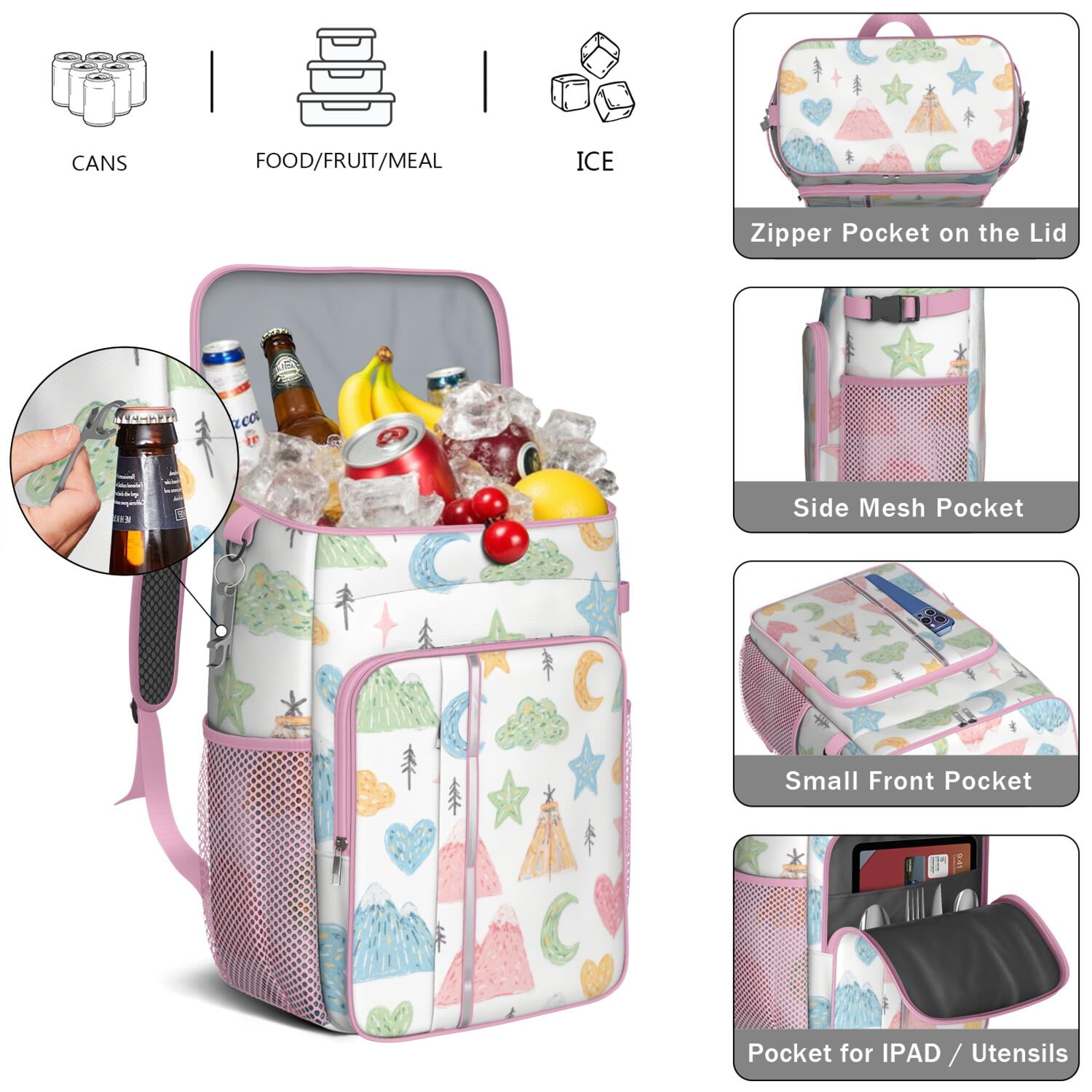 Backpack Cooler,Soft Backpack Coolers Insulated Leak Proof Travel Cooler Bag Waterproof Lunch Picnic Beach Work Trip Thermal Bag Drink Beverage Beer Bag Cooler Rainbow Cartoon