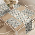 thumbnail image 2 of Ambesonne Owls Table Runner & Placemats, Native Geometric Zigzag, Placemat 4 pcs + Runner 16"x90", Tan Turquoise Pale Pink, 2 of 2