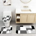 thumbnail image 3 of FRAMICS Gray Geometric Shower Curtain and Rug Sets, 16 Pc Black White Checkered Bathroom Sets, Modern Abstract Waterproof Fabric Shower Curtain Sets with 12 Hooks, 3 of 9