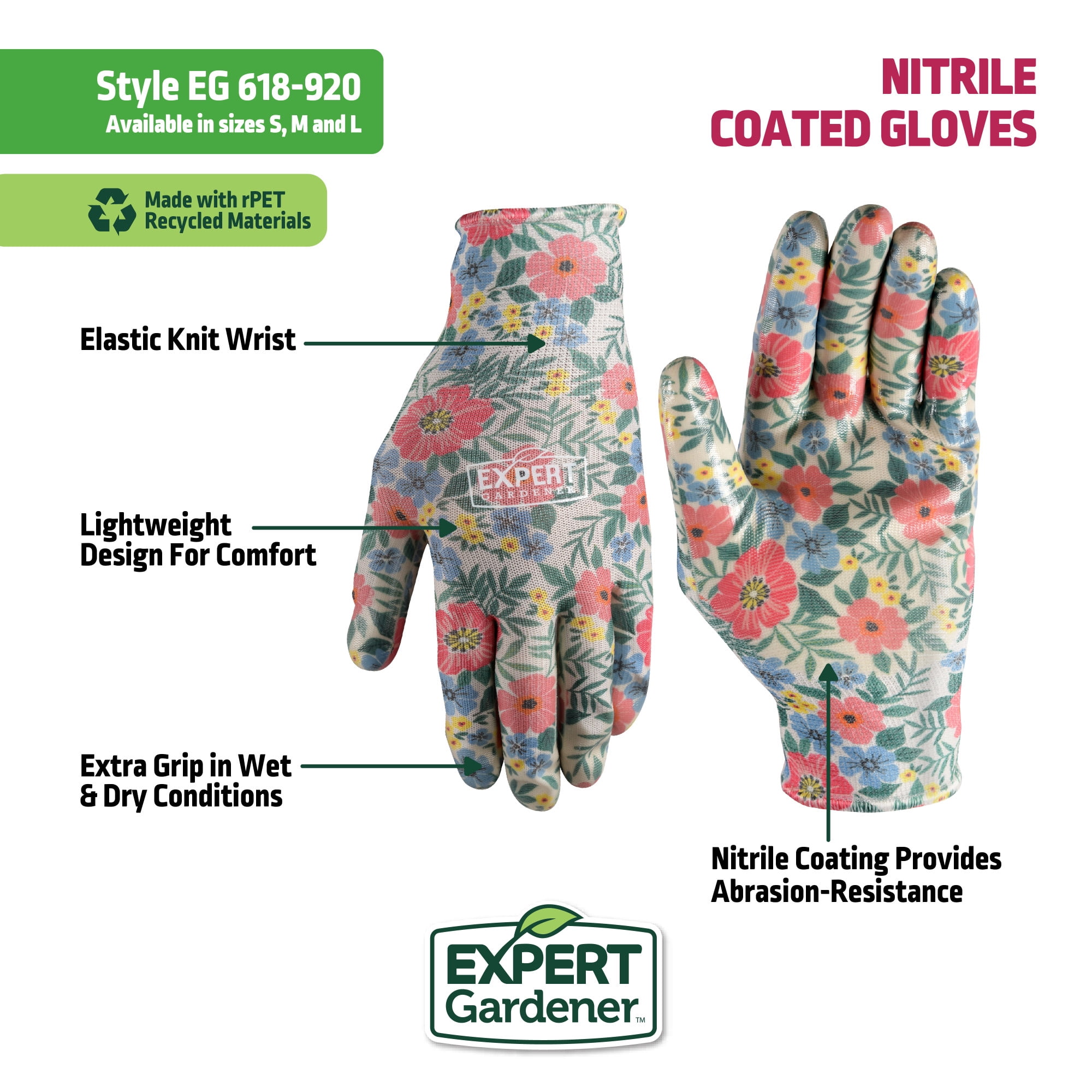 Expert Gardener Smooth Nitrile Gardening Gloves, Size L