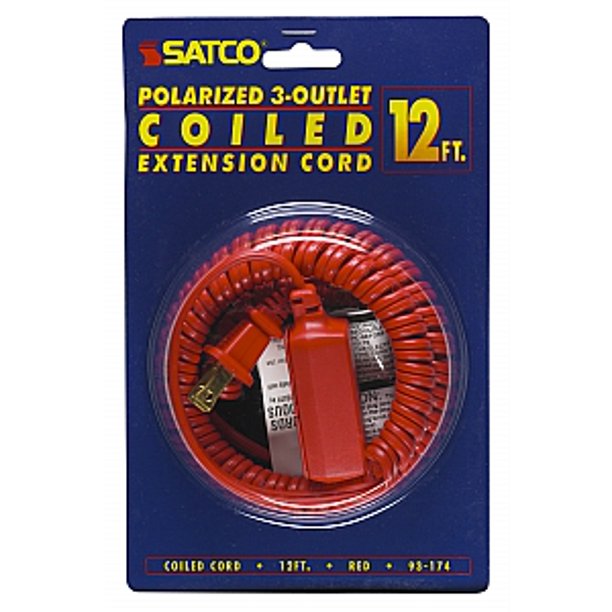 Satco 12 FT Coiled Extension Cord 13A 125V 1625W Max Red