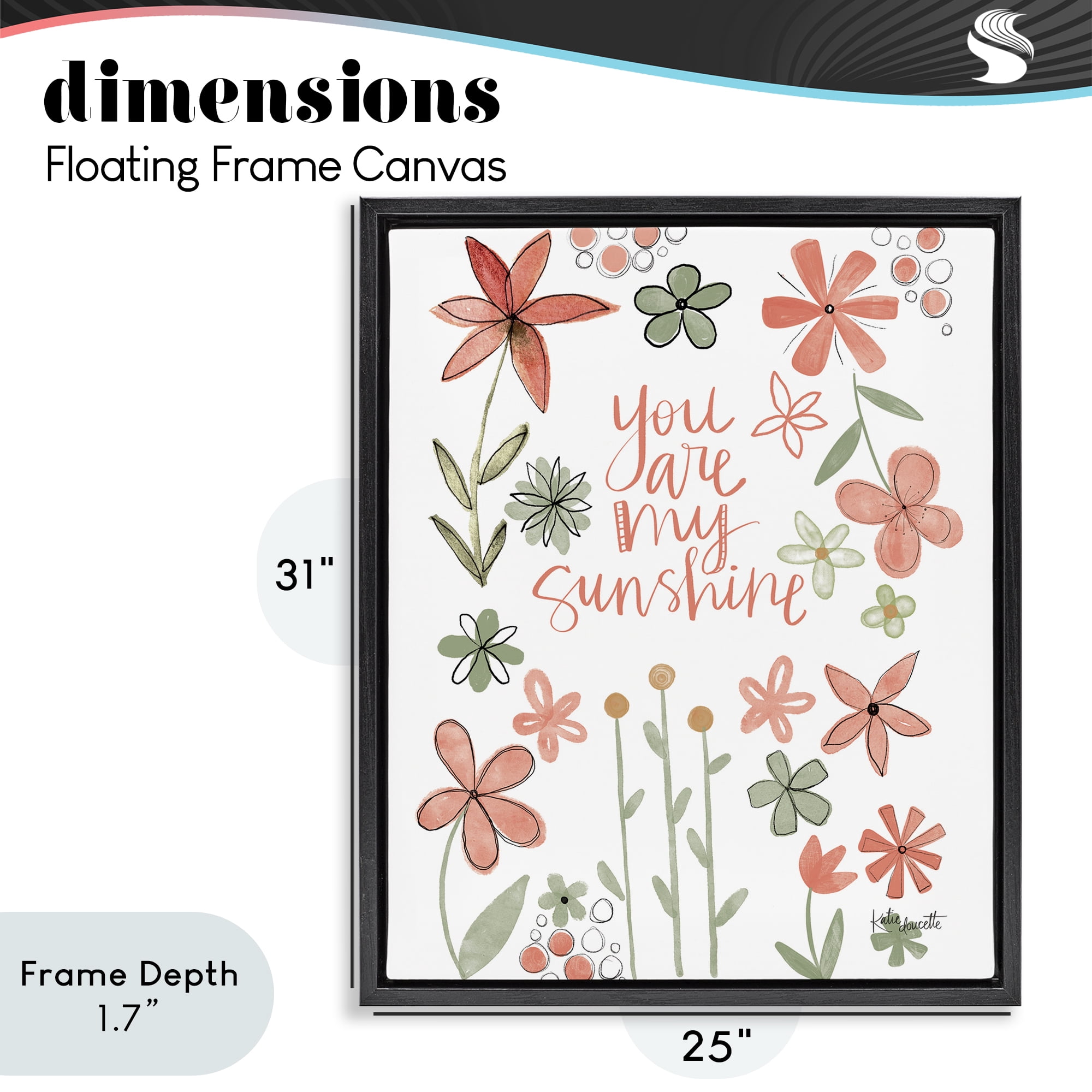 Stupell Industries You Are Sunshine with Florals Black Framed Floater Canvas Wall Art, design by Katie Doucette