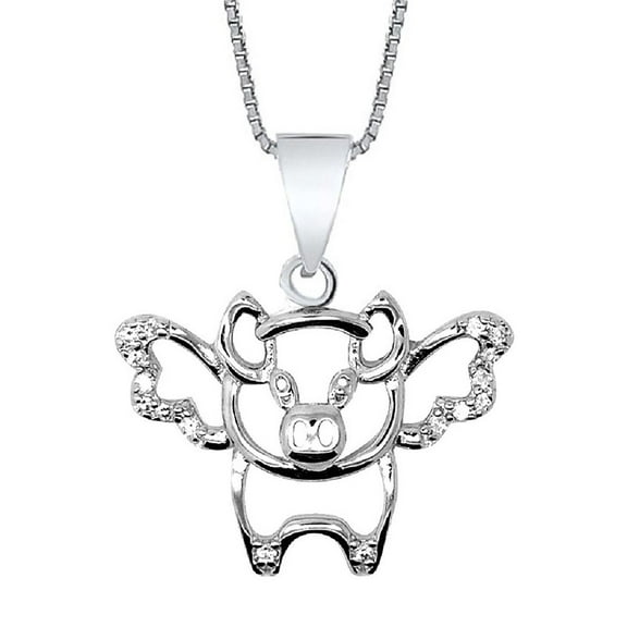 LaRaso & Co Sterling Silver When Pigs Fly Pendant Chain Necklace for Women (16 Inch)