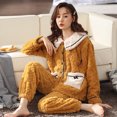 thumbnail image 5 of Women 2 Piece Warm Fleece Thick Pajamas Set Long Sleeve Lapel Button Tops with Pocket Pants Winter Loungewear Homewear, 5 of 7