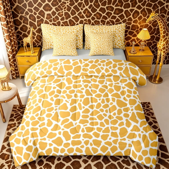 Castle Fairy Teens Minimalist Giraffe Pattern 7-Piece Twin Bedding,Animal Print Bedding Comforter Set,Orange White,Grey Reversible