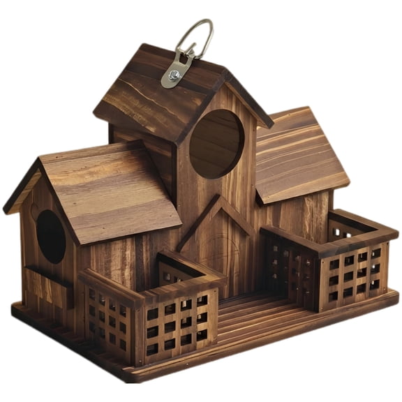 Bird Houses for Outside, Wooden Bird House with Feeder for Garden Decor, Hanging Birdhouse with Multi-Room Design and Perches for Bluebird Finch Cardinal Wild Birds
