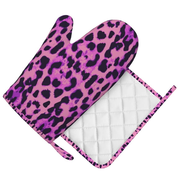 DouZhe Oven Mitts and Pot Holders Sets, Fashion Animal Leopard Texture Prints Non-Slip Heat Resistant Kitchen Oven Silicone Glove