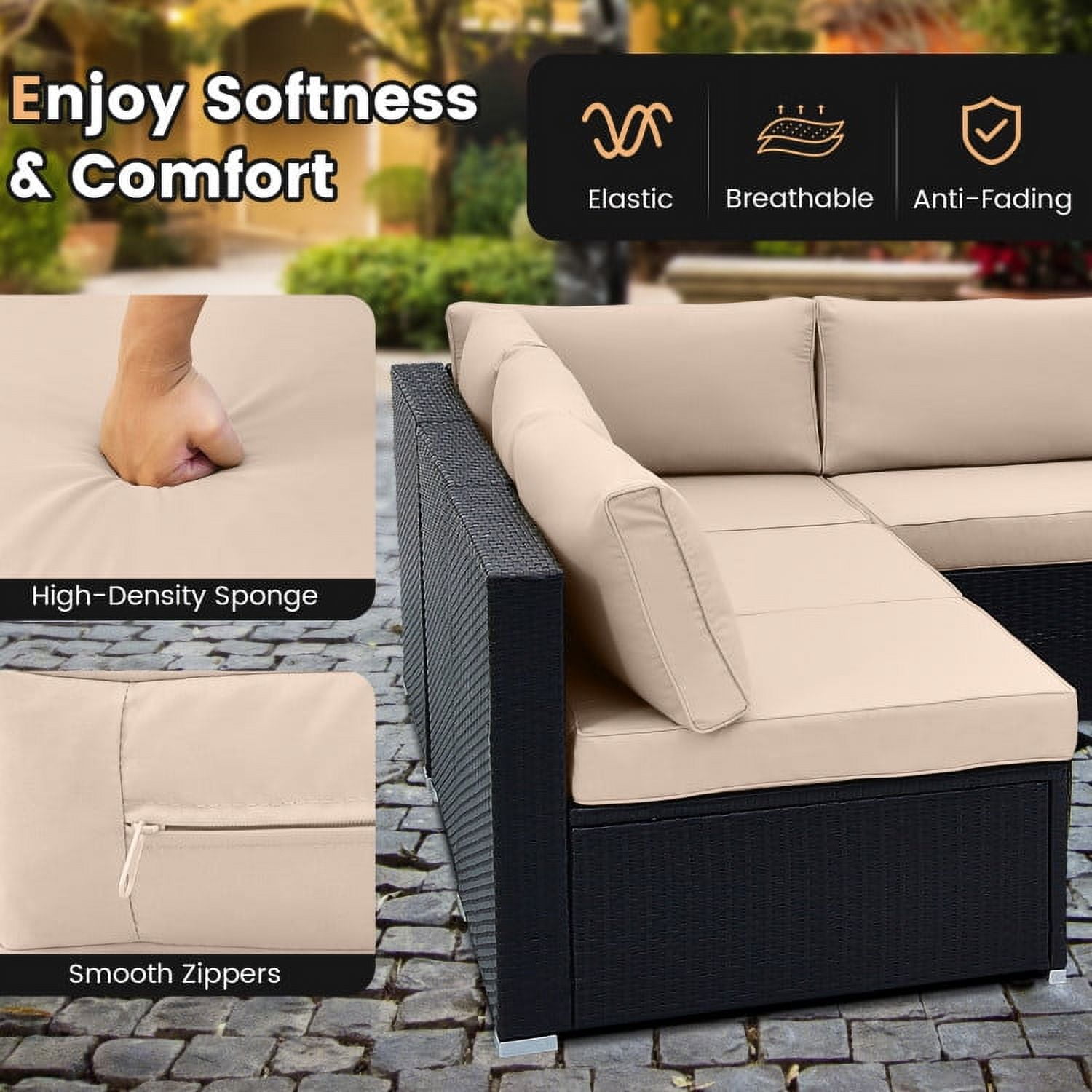 Aimee Lii 10 Piece Outdoor Wicker Conversation Set with Seat and Back Cushions, Outdoor Patio Furniture, Beige