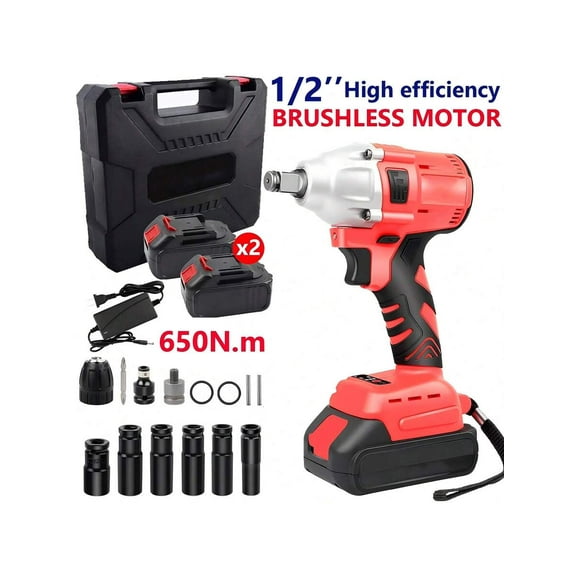 GCCSJ 18V Brushless Cordless Impact Wrench Kit - 1/2" High Torque (210 Ft-Lbs) Right Angle Driver | 2300 RPM, 2 Batteries & Charger | Includes Sockets, Drill Bits & Toolbox for Auto Repair & DIY