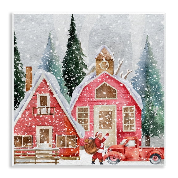 Stupell Industries Red Barn Santa Delivery Wall Plaque Art design by Jesse Keith, 12 x 12