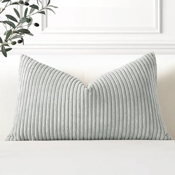 Eryueer Cozy Striped Corduroy Cushion Cover 30x50cm Super Soft Decorative Oblong Throw Pillow Covers Case for Sofa Couch Bedroom Car Decor 12 x 20 Inches, Light Gray